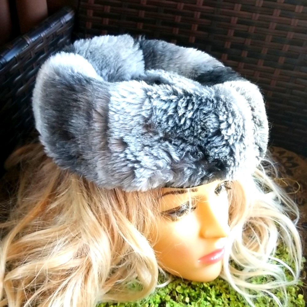 60's MISS DIOR by Christian DIOR Fur TAM Grey Puffy Panel Euro Chic Snow HAT EVC